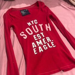 American Eagle Red Long Sleeve Shirt